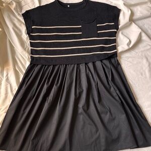 Striped Knit and Poplin Dress